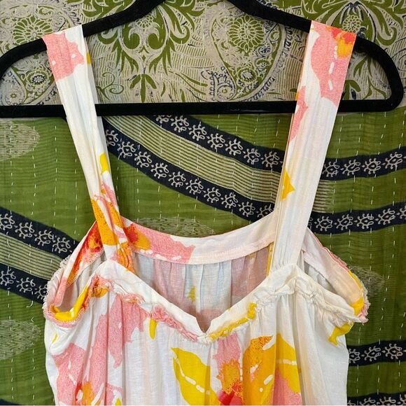 Free People White Floral Moonshine Linen Blend Midi Dress Size Extra Small - Picture 10 of 14